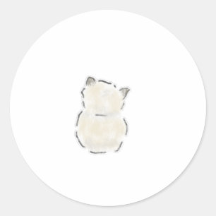 Pegatina Redonda Dibujo a mano de gato blanco esponjoso visto desde