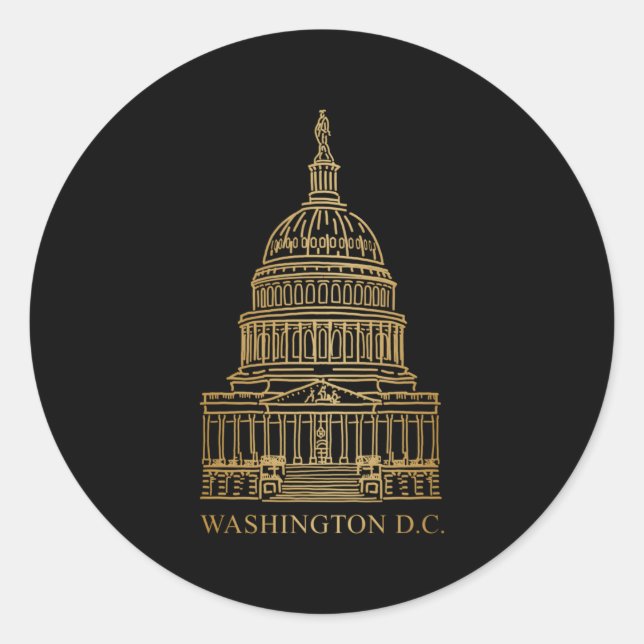 Pegatina Redonda Dibujo A Mano Del Capitolio De Washington Dc (Anverso)