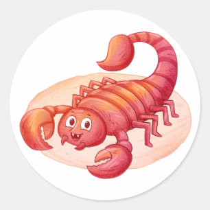 Pegatina Redonda Dibujo animado de escorpión rojo adorable Vect acu
