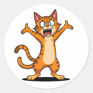 Pegatina Redonda Dibujo animado de gato atigrado naranja enfadado