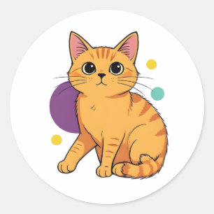 Pegatina Redonda Dibujo animado de gato atigrado naranja lindo