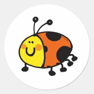 Pegatina Redonda Dibujo Animado de Mariquita Adorable para Niños y