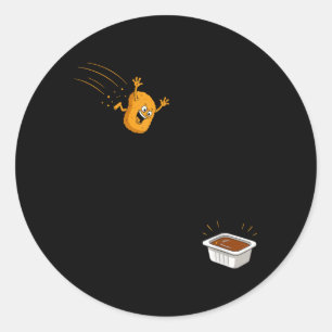 Pegatina Redonda Dibujo Animado De Nugget De Pollo Volador Divertid