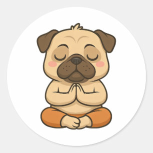 Pegatina Redonda Dibujo animado de relajación meditación yoga pug l