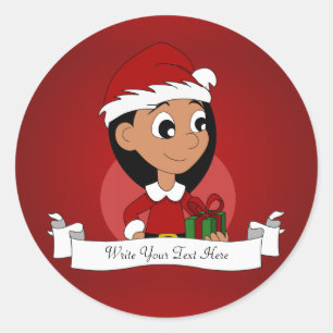 Pegatina Redonda Dibujo animado del chica del navidad