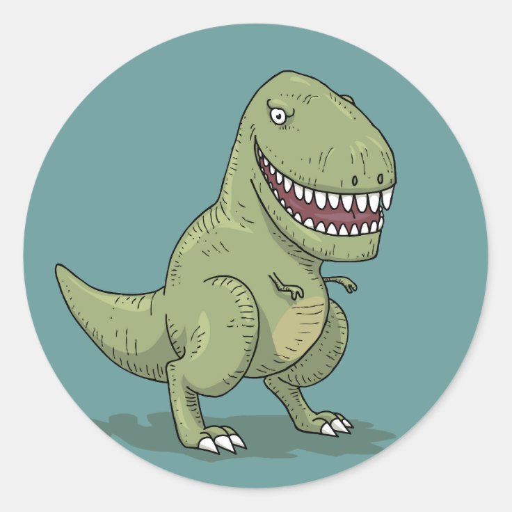 Pegatina Redonda Dibujo animado del dinosaurio T Rex 