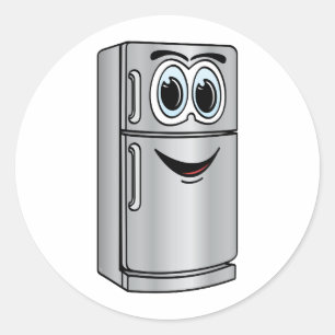 Pegatina Redonda Dibujo animado del refrigerador del acero