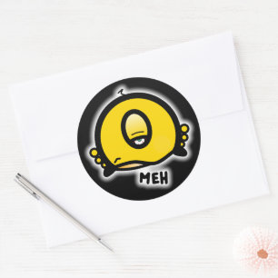 Pegatina Redonda Dibujo Animado Divertido de “Meh” con un Ojo