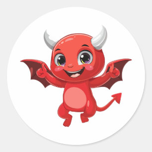 Pegatina Redonda Dibujo animado lindo diablo volador