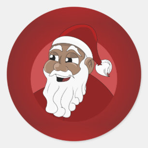 Pegatina Redonda Dibujo animado negro de Papá Noel