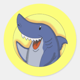 Pegatina Redonda Dibujo animado sonriente del tiburón azul