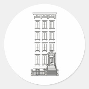 Pegatina Redonda Dibujo clásico de apartamento con escalinata de Nu