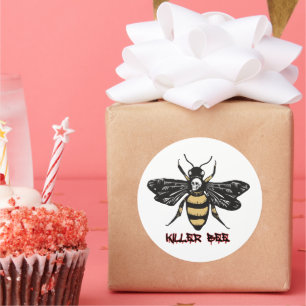Pegatina Redonda Dibujo de abejas asesinas