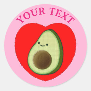 Pegatina Redonda Dibujo De Aguacate Con Texto Rosa Y Fondo