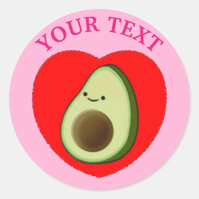 Pegatina Redonda Dibujo De Aguacate Con Texto Rosa Y Fondo (Anverso)