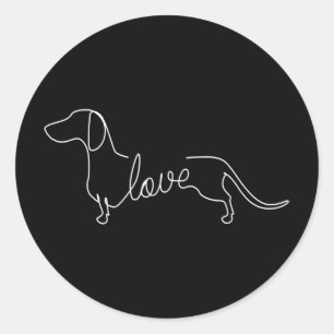Pegatina Redonda Dibujo de arte de amor de Dachshund Chiweenie Wien