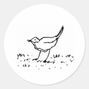Pegatina Redonda Dibujo de arte de pluma de pájaro de dibujos anima