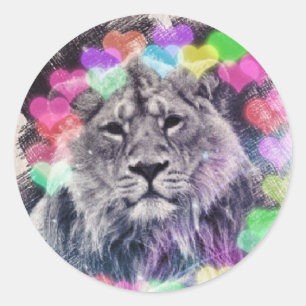 Pegatina Redonda Dibujo de arte digital de Lion Heart Bokeh