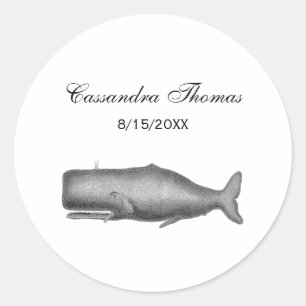 Pegatina Redonda Dibujo de ballenas del siglo XIX