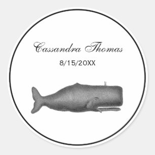 Pegatina Redonda Dibujo de ballenas del siglo XIX N
