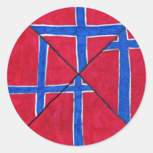 Pegatina Redonda Dibujo de bandera de Noruega