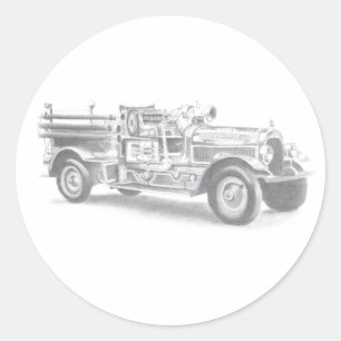 Pegatina Redonda dibujo de bombero de piropos de piruetas vintage