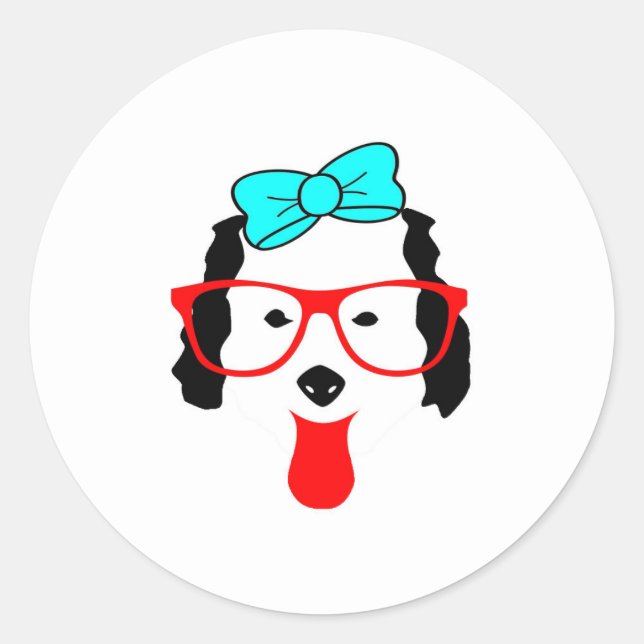 Pegatina Redonda Dibujo de cabeza de perro divertida (Anverso)