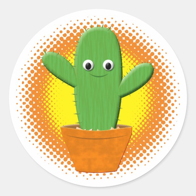 Pegatina Redonda Dibujo de cactus de Personalizado cutáneo (Anverso)