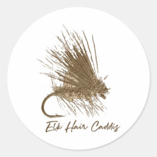 Pegatina Redonda Dibujo de Caddis de Pelo de Alce Vintage de Pesca