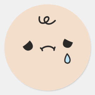 Pegatina Redonda Dibujo de Cara Triste con Lágrima Adorable