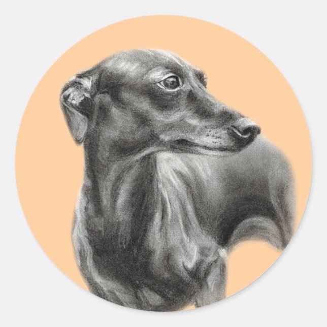 Pegatina Redonda Dibujo de carbón vegetal de Greyhound (Anverso)