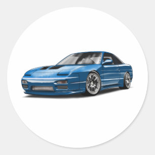 Pegatina Redonda dibujo de coche azul 240sx