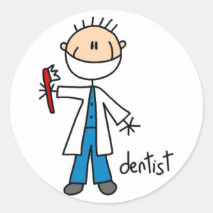 Pegatina Redonda Dibujo de dentista con palitos