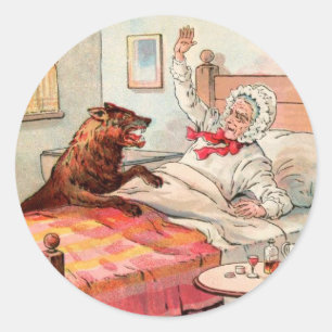 Pegatina Redonda Dibujo de época: la abuela y el lobo
