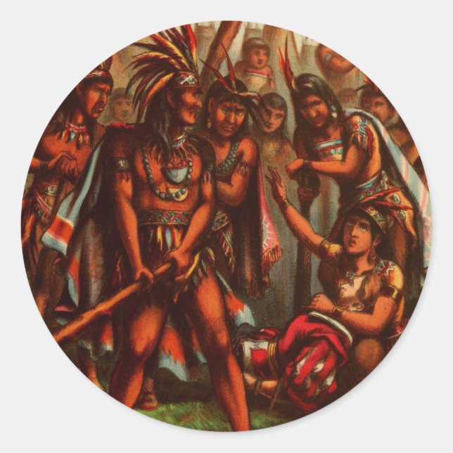 Pegatina Redonda Dibujo de época: Pocahontas, la princesa india (Anverso)