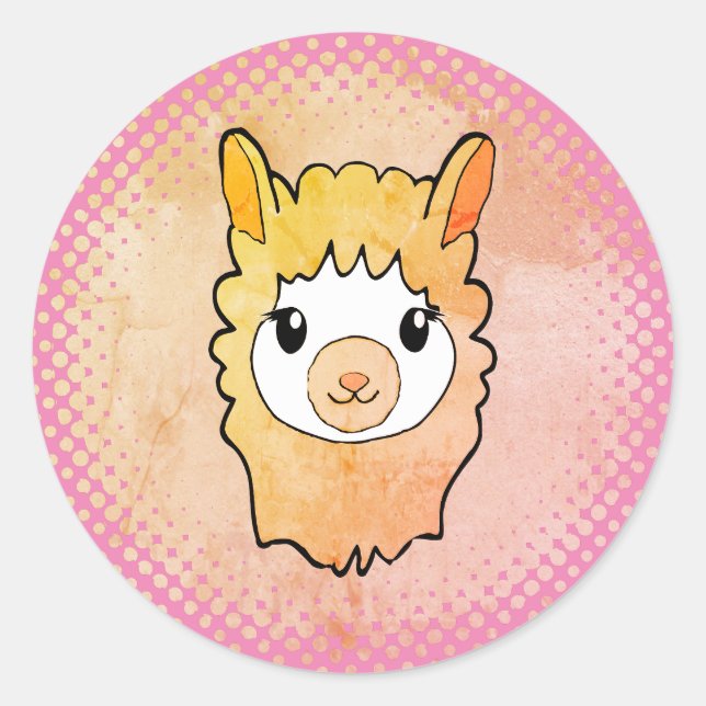 Pegatina Redonda Dibujo de estilo de vintage de la cara de la llama (Anverso)