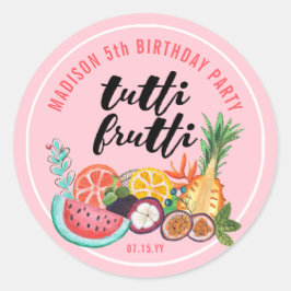 Pegatina Redonda Dibujo de frutas rosa de Tutti Frutti femenino