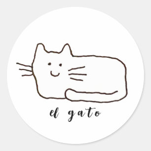 Pegatina Redonda Dibujo de gato de dibujos animados El Gato Línea