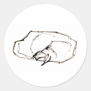 Pegatina Redonda Dibujo de gato dormido con pluma y tinta