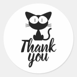 Pegatina Redonda Dibujo de gato negro lindo gracias