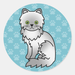 Pegatina Redonda Dibujo de gato persa gris Chincilla de dibujos ani