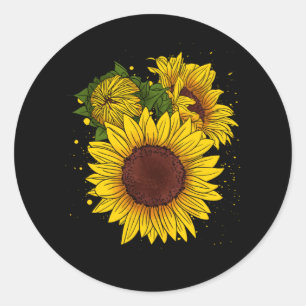 Pegatina Redonda Dibujo de girasol jardinería suave de flores
