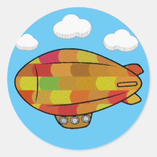 Pegatina Redonda Dibujo de globo Blimp con estilo de cosecha