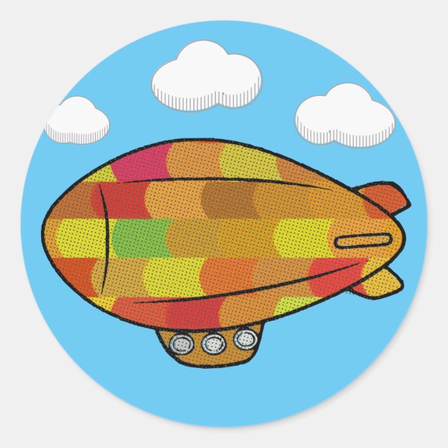 Pegatina Redonda Dibujo de globo Blimp con estilo de cosecha (Anverso)