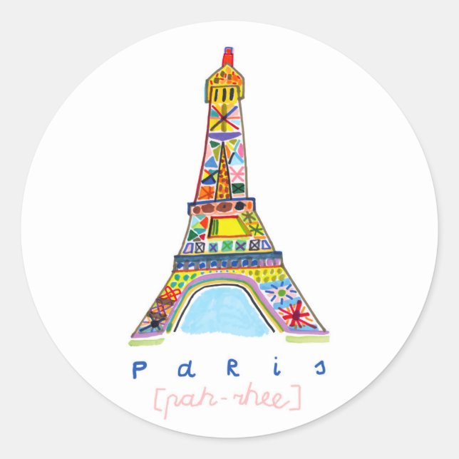 Pegatina Redonda Dibujo de la punta del fieltro de París (Anverso)