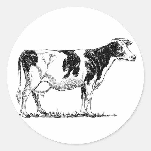 Pegatina Redonda Dibujo de lápiz Fresian Dairy Cow Holstein (Anverso)