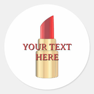 Pegatina Redonda Dibujo de lápiz labial rojo Arte Texto personaliza