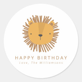 Pegatina Redonda Dibujo de León Cuto Regalo de Cumpleaños Personali