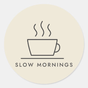 Pegatina Redonda Dibujo de línea de café de mañanas lentas