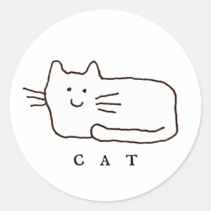 Pegatina Redonda Dibujo de línea de gato de dibujos animados